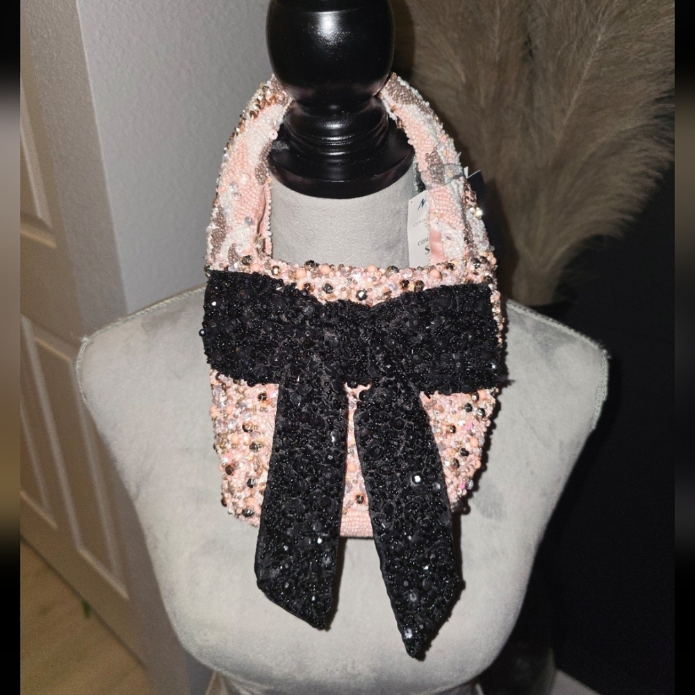 Elegant Pink and Black Bow Handbag